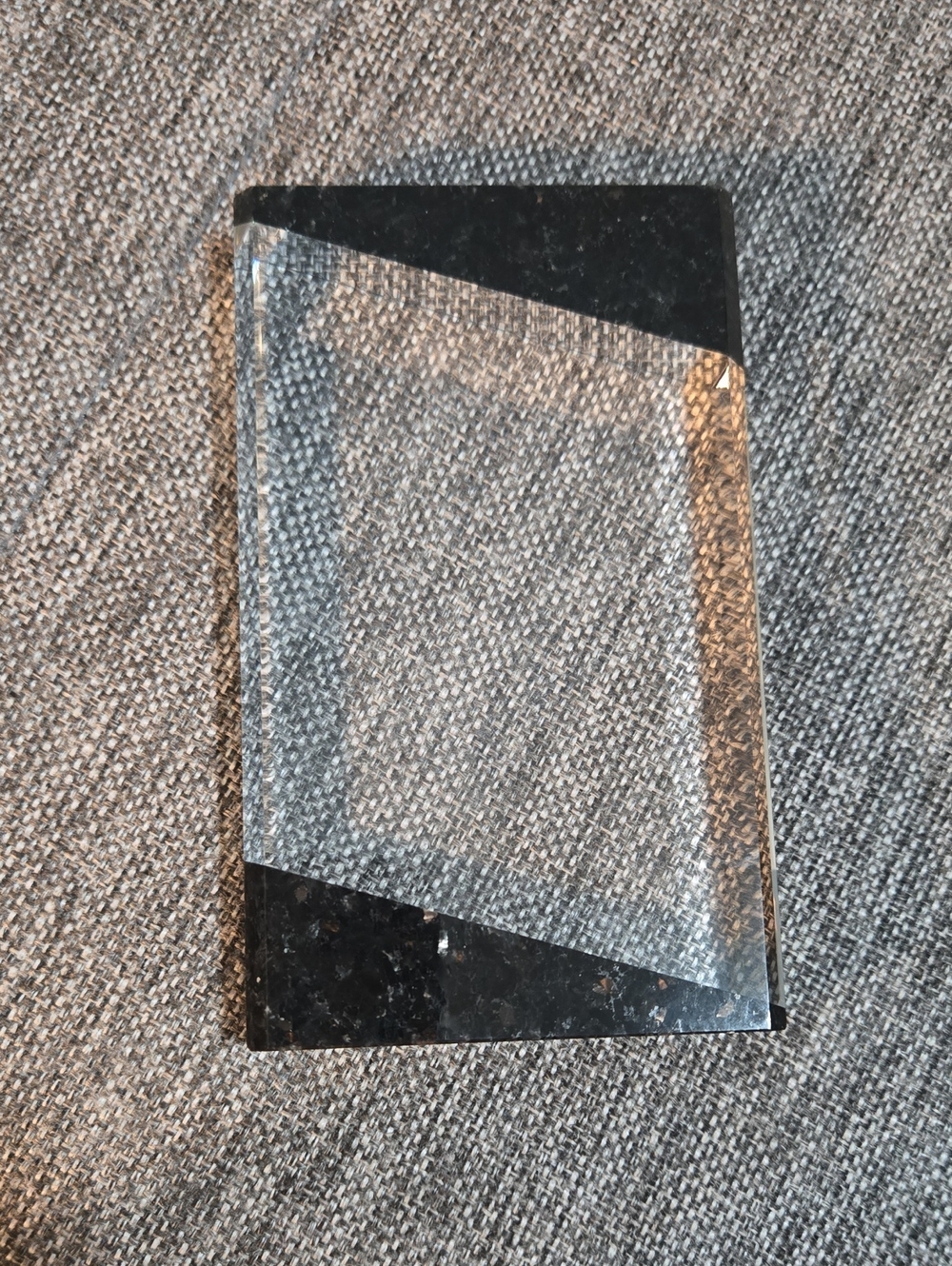 Clear Rectangular Glass Block with Black Diagonal Accents